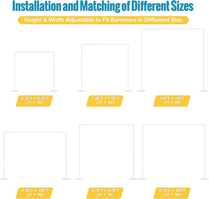 Fomcet 10FT x 10FT Backdrop Stand Heavy Duty with Base, White Portable Adjustable Pipe and Drape Backdrop Stand Kit, Square Metal Arch Party Frame for Wedding Birthday Parties Banquet Decorations