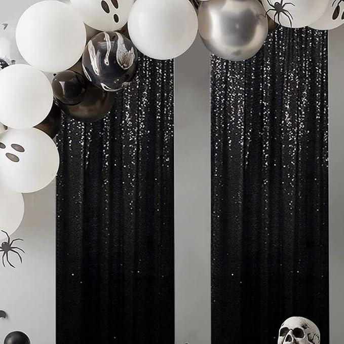 Poise3EHome Black Sequin Backdrop Curtain, 2 Panels 2Ft x 8Ft Glitter Photography Background for Party Baby Shower Wedding Birthday Christmas Thanksgiving Halloween Decoration