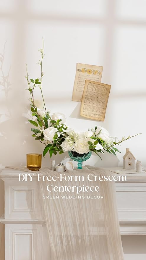 Ling's moment Fake Flowers Box, Faux Artificial Greenery Stems Foam Roses Silk Peony Willow Lily Fabic Flower for Centerpieces Bouquet Wedding Vase Floral Decorations, White & Green, Deluxe Combo