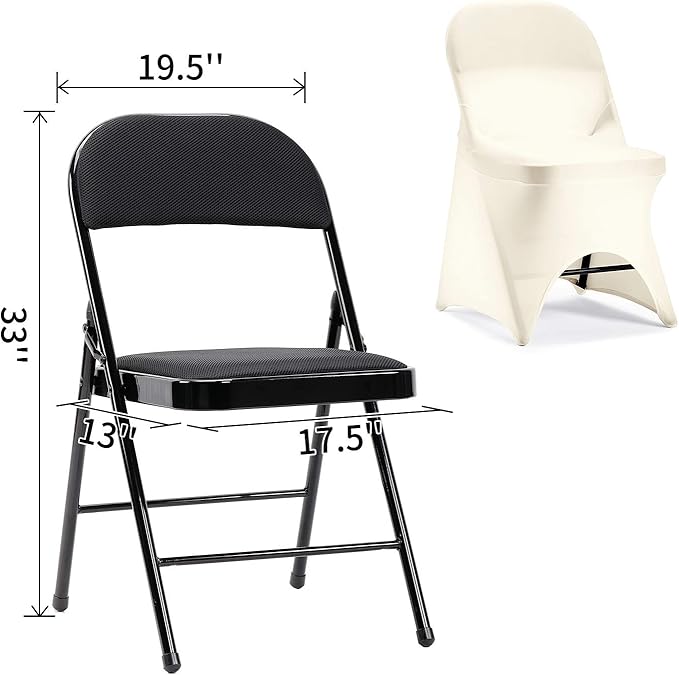 Peomeise Stretch Spandex Folding Chair Cover with Open Back for Wedding Party Dining Banquet Event (Ivory with Open Back,6pcs)