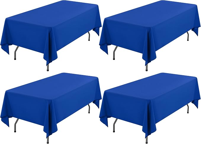 Showgeous 4 Pack Royal Blue Tablecloth 60 x 126 Inch, Rectangle Tablecloth for 8 Foot Table, Stain and Wrinkle Resistant Washable Polyester Table Cloth Cover for Wedding Dining Table Buffet Parties
