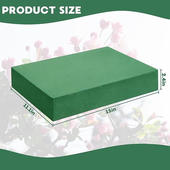 Prashent 3 Pcs Large Floral Foam Blocks, Wet & Dry Green Foam for Fresh & Artificial Flower Arrangements, DIY Craft Supplies for Wedding, Home, Bouquets & Floral Projects (15.7” x 11.8” x 3.15”)