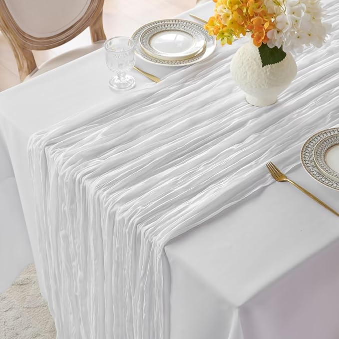 6 Pack White Cheesecloth Table Runner 35"×120" Gauze Fabric Table Runner Rustic Sheer Runner for Wedding Birthday Baby Shower Party Table Decoration White 6 Pack