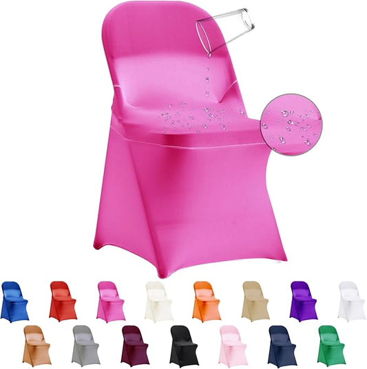 36 PCS Waterproof Stretch Spandex Folding Chair Covers, Dining Room Chair Slipcovers Protector for Wedding, Banquet, Party, Holidays, Celebration and Decoration（Fuchsia）