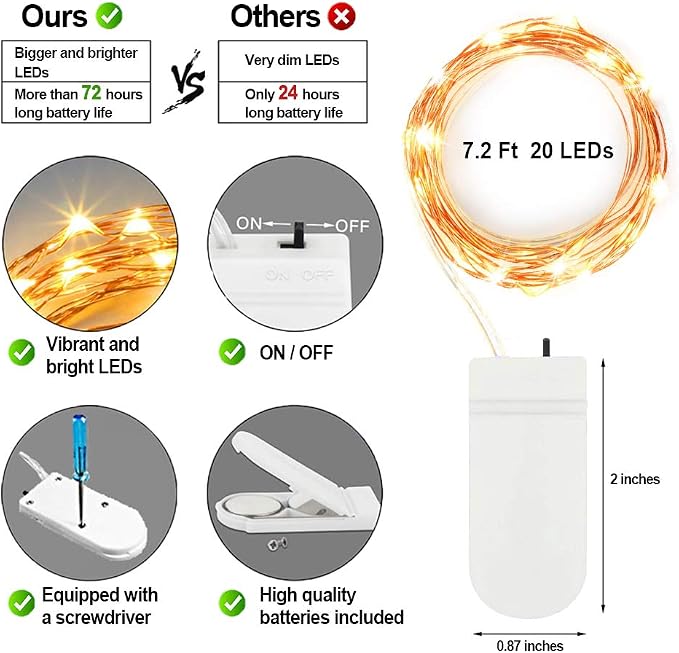 MUMUXI 32 Pack 7.2ft Fairy Lights Battery Operated, 20 LED String Lights Waterproof Copper Wire Starry Firefly LEDs for Wedding Party Jars Christmas Decorations Warm White