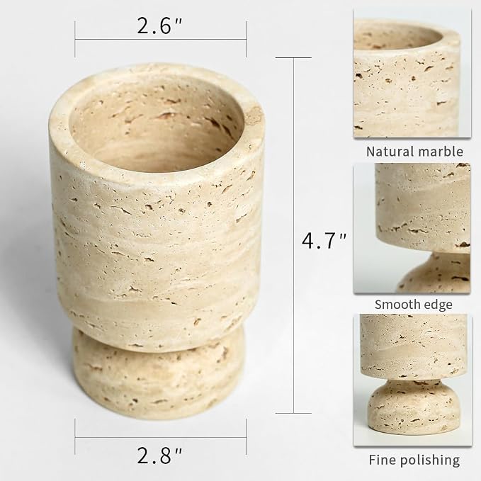 Farmhouse Travertine Pillar Candle Holder, Natural Stone Candlestick Decor | French Centerpieces for Table, Elegant Home Decor, Anniversary Weddings Gift