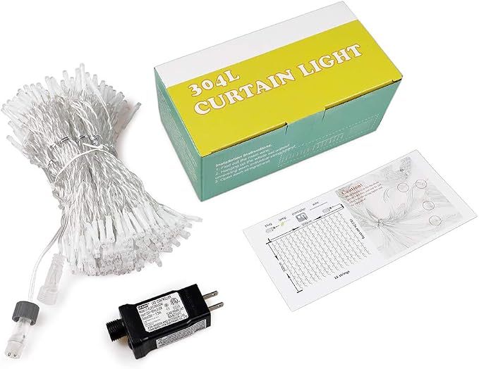 HEYFUNi Blue Christmas Curtain Lights Plug in, 304 LED 9.8FT x 9.8FT | 8 Modes Blue Bachdrop Lights with Memory, Hanging String Lights for Bedroom, Wedding, Christmas, Party, Patio, Dorm Decor