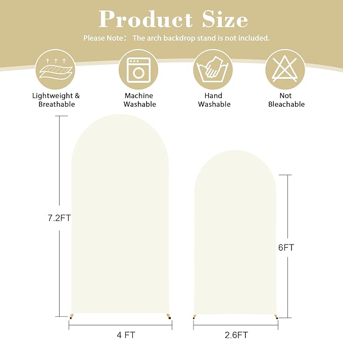 Ivory Arch Cover Set of 2 Spandex 7.2 and 6ft Ivory Arch Backdrop Cover Wedding Arch Stand Covers for Bridal Shower Wedding Baby Shower Birthday Party Ceremony Banquet Photo Arched Background
