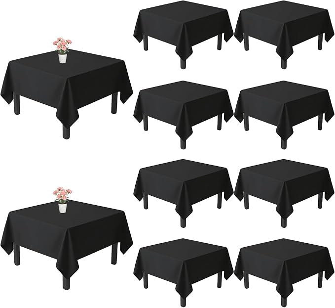 10 Pack Black Square Tablecloth 60x60 Inch Black Table Cloth, Wrinkle Resistant Tablecloth Square Washable Polyester Fabric Table Covers for Party Banquet Wedding Buffet
