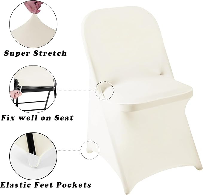 12 PCS Waterproof Stretch Spandex Folding Chair Covers, Dining Room Chair Slipcovers Protector for Wedding, Banquet, Party, Holidays, Celebration and Decoration（Ivory）