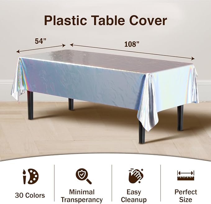 Exquisite Iridescent Tablecloths for Rectangle Tables 48 Pack Plastic Table Cloth Disposable 54" X 108" Iridescent Table Cloths Rectangle Tablecloth Plastic Tablecloths Rectangular for Party Supplies