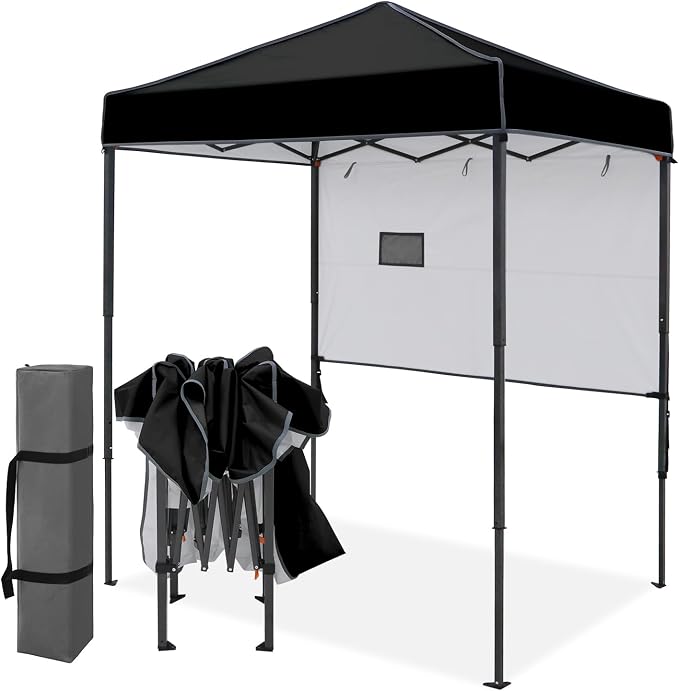 EAGLE PEAK 6x4 Instant Pop Up Canopy Tent with 1 Half Wall Panel, Straight Leg Sun Shelter, Portable Canopy with Carry Bag for Camping, Beach & Sports, Black