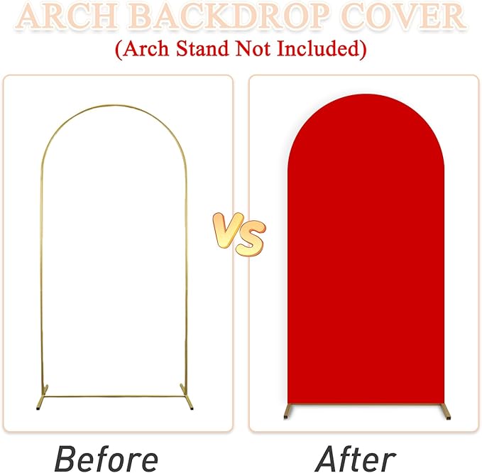Set of 3 Wedding Arch Cover Red Arch Covers 4ft 5ft 6ft Arch Stand Covers Spandex Fitted Arch Backdrop Cover Round Top Chiara Arch Frame Cover for Wedding Birthday Baby Shower Decor