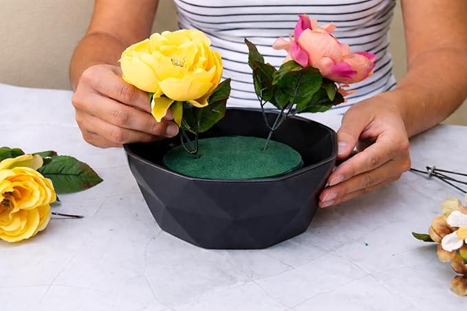 FLOFARE Floral Foam Round Blocks for Flower Arrangements, Green Florist Flower Foam for Fresh & Artificial Flowers, Wedding & Party Décor (4)