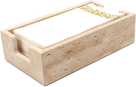 Bathroom Napkin Holder,Natural Travertine Guest Towel Holder,Stone Napkin Holder for Bathroom,Gorgeous Guest Towel Holder Tray for Bathroom Vanity Toilet Kitchen Dining Table, Beige