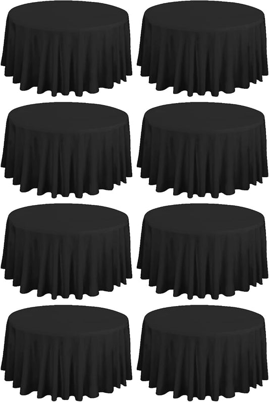 fani 8 Pack 108 Inch Round Black Polyester Tablecloth, Wrinkle & Stain Resistant, Perfect for 6ft & 8ft Round Tables, Formal & Casual Events