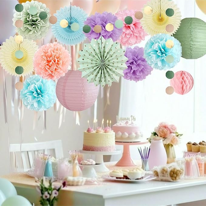 Pastel Rainbow Spring Party Decorations Sage Green Lilac Purple Pastel Pink and Blue Party Decorations for Colorful Sage Green Wedding Engagement Baby Shower Bridal Shower Bachelorette Birthday Decor