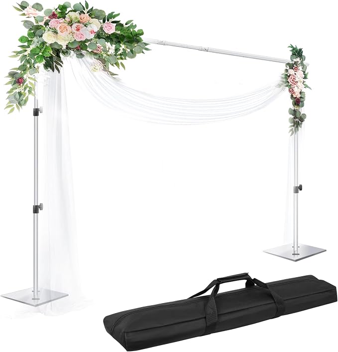 EMART Backdrop Stand, 6.5x10 ft Adjustable Photo Background Pipe and Drape Photography Kit with Heavy Duty Metal Flat Base for Parties, Wedding, Video Studio, Birthday - Silver