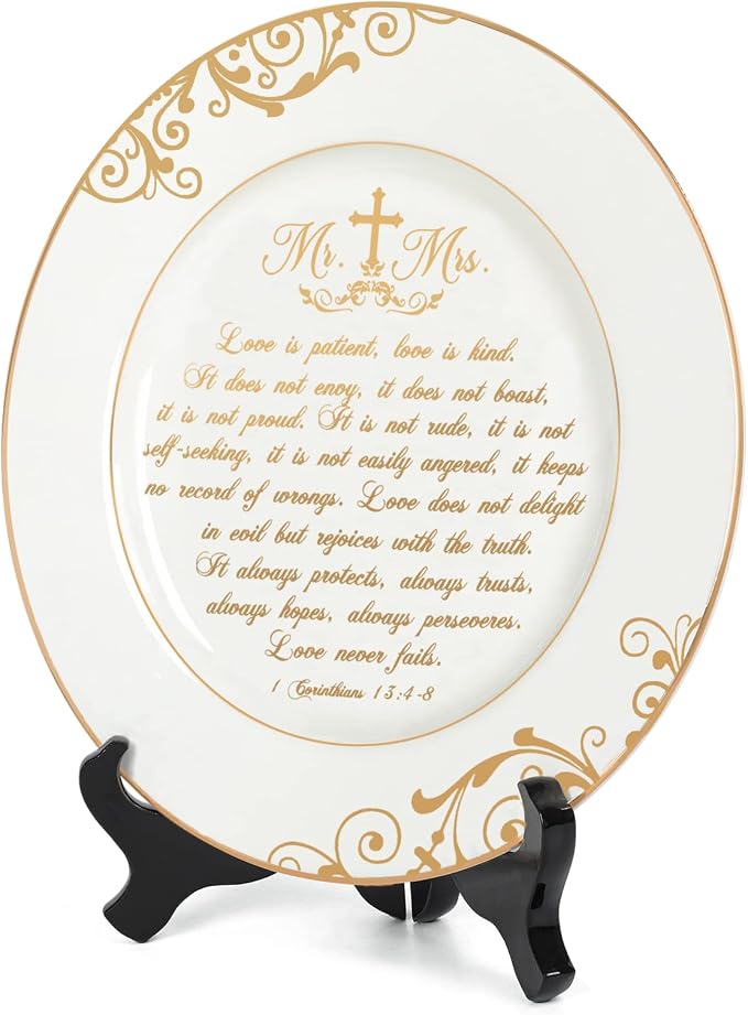 Urllinz Best Anniversary Wedding Gifts for Couples Unique 2026 - Mr and Mrs Plate with 24k Gold Foil Decorations, Newlywed Bridal Shower Engagement Gift for Her Him, Ceramic 9"