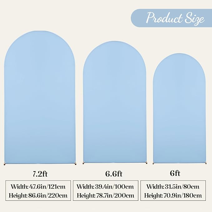 Wedding Arch Backdrop Cover Set of 3, White and Blue Double Color Arch Stand Cover, 7.2FT, 6.6FT, 6FT Spandex Fitted Arch Covers for Wedding Baby Shower Party Banquet Photography Background Decoration