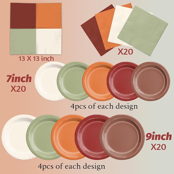 CMUSKO Fall Wedding Decorations - 60Pcs Sage Green Orange Plates & Napkins Set Autumn Thanksgiving Fall In love Bridal Shower Tableware