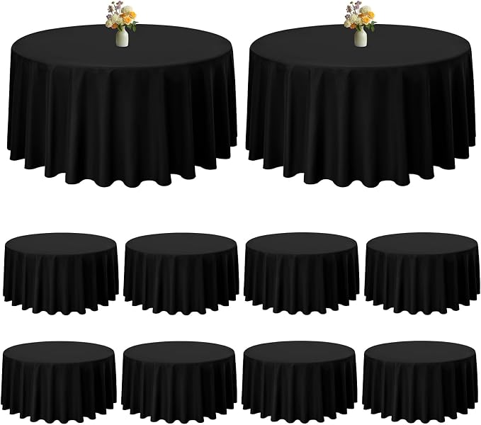 Pesonlook 10 Pack Black Round Tablecloth 120 Inch, Waterproof Polyester Fabric Table Cloth for Round Tables, Stain Wrinkle Resistant Tablecloths Washable Table Cover for Wedding Dining Party Banquet