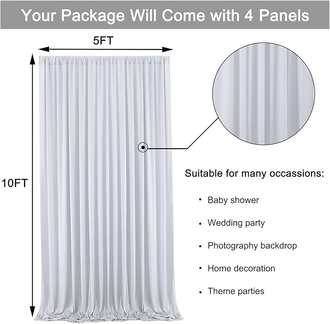 20ft x 10ft Wrinkle Free Silver Backdrop Curtain for Parties, Thick Polyester Backdrop Drapes for Wedding Space Birthday Party Background Baby Shower Decor