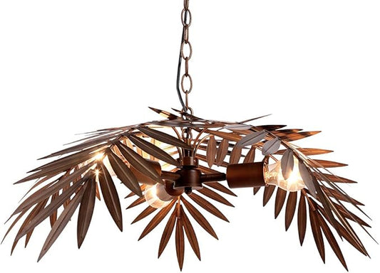 Newrays Vintage Adjustable Tropical Coconut Leaves Chandelier Rustic Tree Lamps Living Room Dining Room Bedroom Kitchen Hanging Lighting Fixture