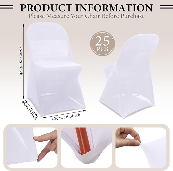 Newwiee 25 Pcs Spandex Chair Covers Bulk - Stretch Folding Flat Front Fitted Universal Chair Protector Pack Removable Washable for Wedding Party Dining Banquet Event (White)