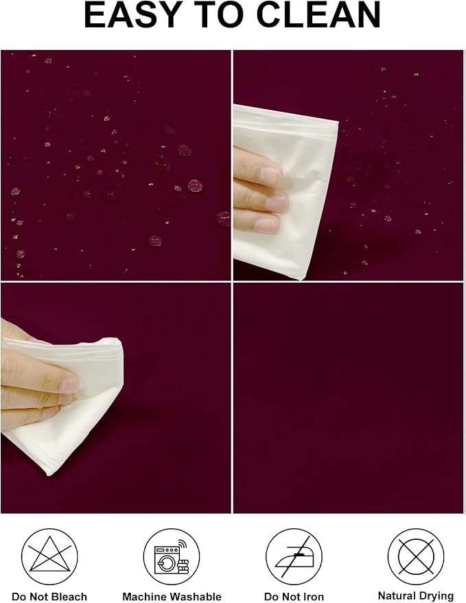 Fokitut 2 Pack Waterproof Round Tablecloth, 132 Inch, Stain Resistant and Wrinkle Polyester Table Cloth, Fabric Table Cover for Kitchen Dining, Wedding, Party, Holiday Dinner-Burgundy