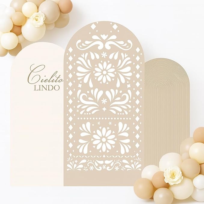 Set of 3 Arch Backdrop Cover Cielito Lindo Baby Shower Spandex Arch Fabric Cover for Mexican Bridal Wedding Birthday Party Decoration (6FT 6.6FT 7.2FT,Beige)