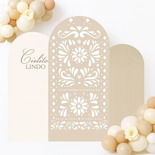 Set of 3 Arch Backdrop Cover Cielito Lindo Baby Shower Spandex Arch Fabric Cover for Mexican Bridal Wedding Birthday Party Decoration (6FT 6.6FT 7.2FT,Beige)