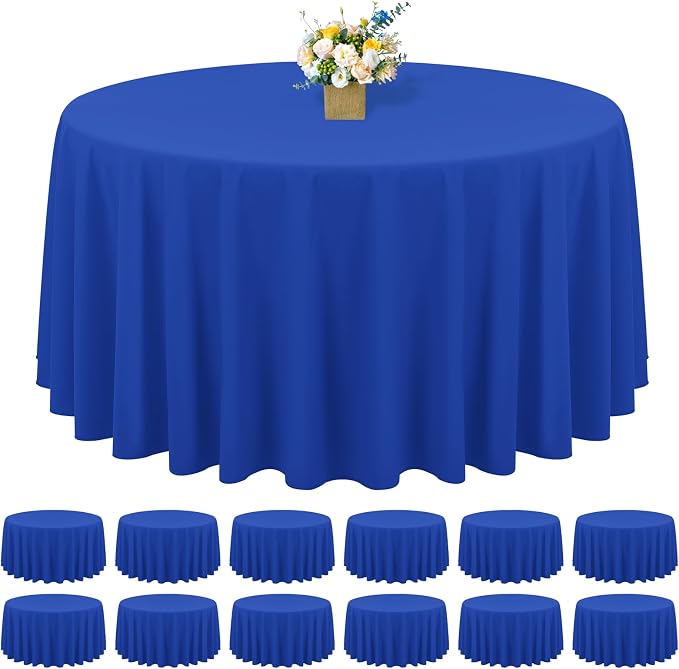 12 Pack Round Tablecloths - 120 Inch, Royal Blue Polyester Table Cover for Round Table, Stain and Wrinkle Resistant Washable Fabric Tablecloth, Polyester Tablecloth for Wedding Banquet Parties