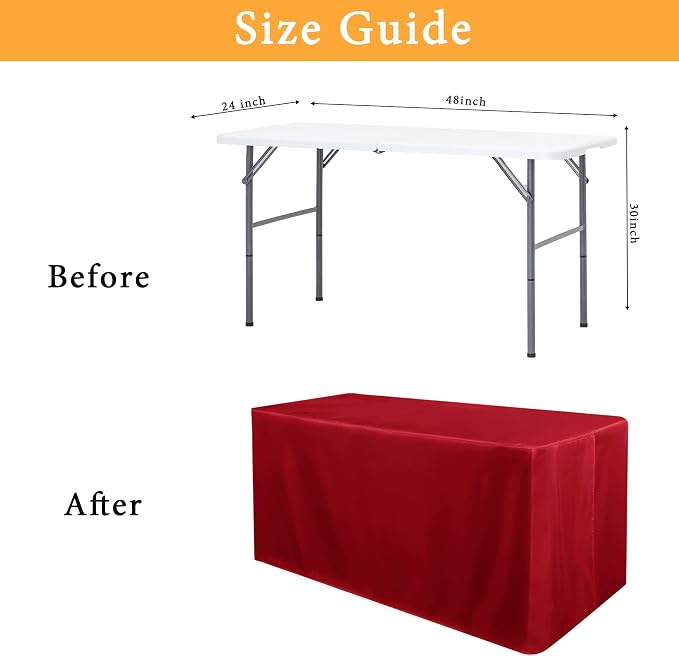 Obstal 2 Pack Red Table Cloths for 4 FT Standard Folding Tables - Water Resistant Washable Fabric Polyester Rectangle Table Cover for Holiday, Banquet and Trade Shows, 48L x 24W x 30H Inches