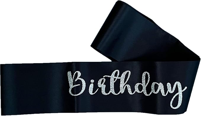 10Pcs Birthday Squad Sash Silver Glitter Black Satin Sashes Funny Birthday Sashes Birthday Party Supplies Gifts