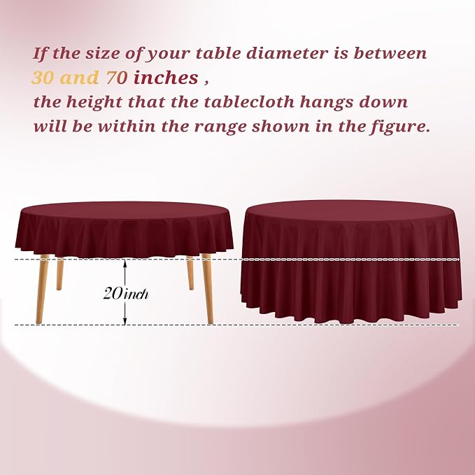Teruntrue 12 Packs Burgundy Round Tablecloths 90 inch Round Table Cloth, Washable Polyester Fabric for Wedding Parties Banquet Holiday Dinner Table Decorative, Burgundy