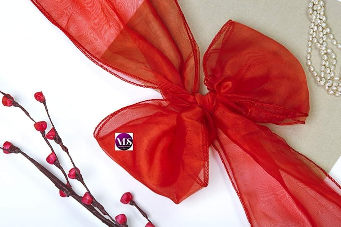 VDS Pack of 250 Organza Chair Sashes for Weddings & Events Décor | Sheer Shiny Dining Chair Bows for Banquet, Party, Reception | Reusable Decorative Sash for Folding & Chiavari Chairs - Red