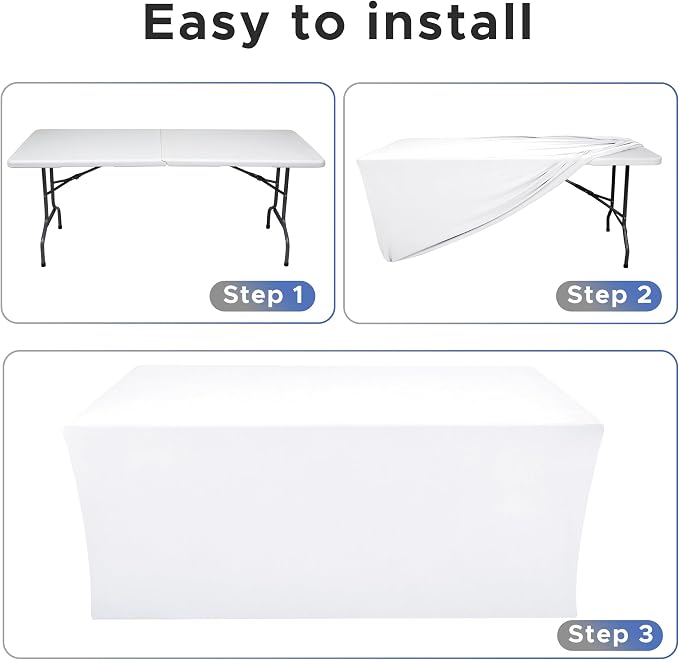 Nasitos White Fitted Table Covers Stretch Spandex - 96 x 30 Inch - 4 Pack Rectangle Table Clothes for 8 Foot Folding Tables, Fabric Tablecloths for Parties, Trade Show, Craft Show, Birthday