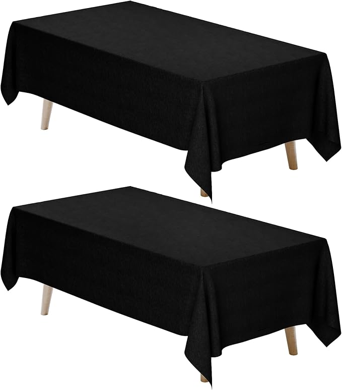 Fixwal Black Tablecloth Rectangle 70 x 120 Inch, 2 Pack 6-8ft Polyester Fabric Table Cloths Rectangular Table Covers for New Year Decorations, Party, Banquet, Dining, Birthday