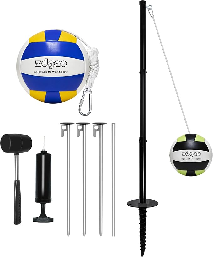 GOOSO Portable Tetherball Set with 2 Tetherball Balls, Rope and Pole, Heavy Duty Tetherball Equipment for Family Fun, Outdoor Game for Backyard, Lawn, Sand and Beach