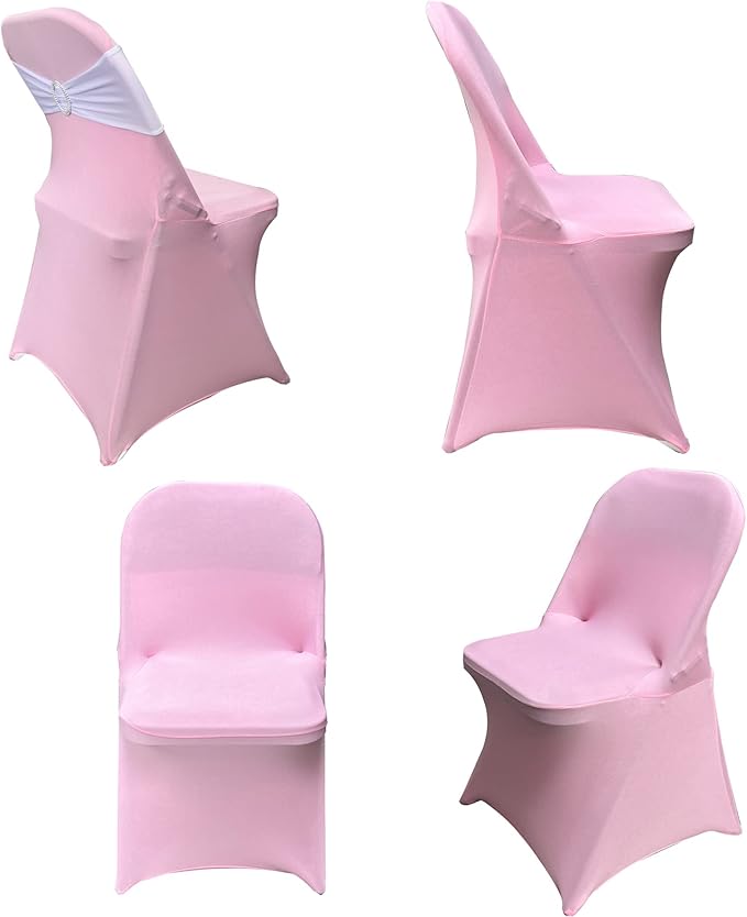 HAINARverS Folding Chair Covers for Wedding, 10pcs Stretch Spandex Washable Fabric Chair Cover, Decoration Chair Cover for Wedding, Party, Banquet, Birthday, Conference, Event(Pink, 10 PCS)