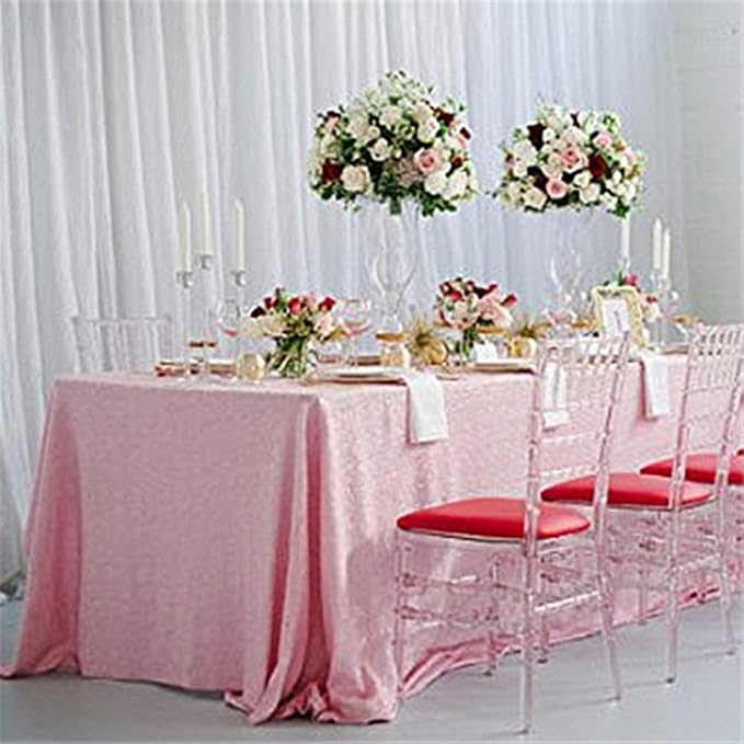 B-COOL Pink Tablecloth Sequin Table Overlays Elegance Wedding Decoration Rectangular Party Tablecloths Sequin Table Drapes for Patio Birthday 90x90inch