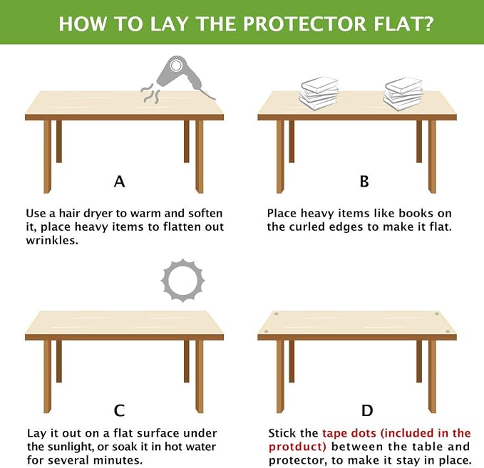 Icefire 12 x 36 Inch Clear Table Cover Protector Wood Furniture Dining Coffee Glass Marble Tabletop Protection Gaming Table Pad Eco Thick Clear Plastic PVC Wipeable Waterproof Square Vinyl Tablecloth