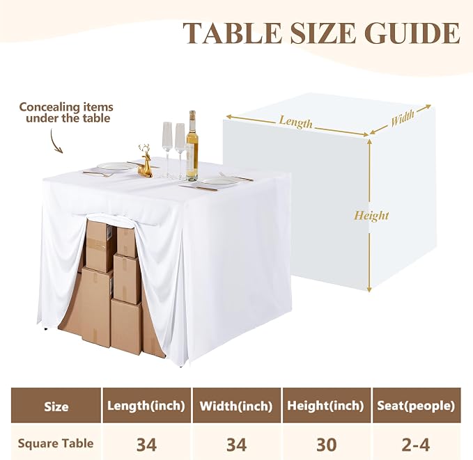 Shillance 2 Pack White Square Tablecloth for 34x34 Inch Card Table Cover Waterproof Oil-Proof Spill-Proof Polyester Square Fitted Tablecloth for Wedding Parties Display Trade Show