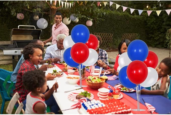 TONIFUL Balloon Centerpiece for Table Balloons Stand Kit Blue Red White Balloons for 4th of July Independence Day American Flag Party Nautical Baseball Party Decorations（4 Pcs）