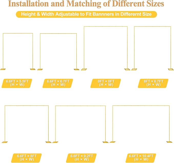 Wokceer 8FT x 8FT Backdrop Stand Heavy Duty Pipe and Drape Kit, Adjustable Square Gold Backdrop Stand for Wedding Birthday Party Photo Shoot Background