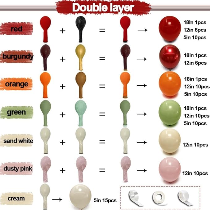 Sage Green Orange Red Balloons Double Stuffed Fall Balloon Burnt Orange Pink Balloons Burgundy Sand White Balloon for Birthday Baby Shower Wedding Bridal Shower Party Decorations