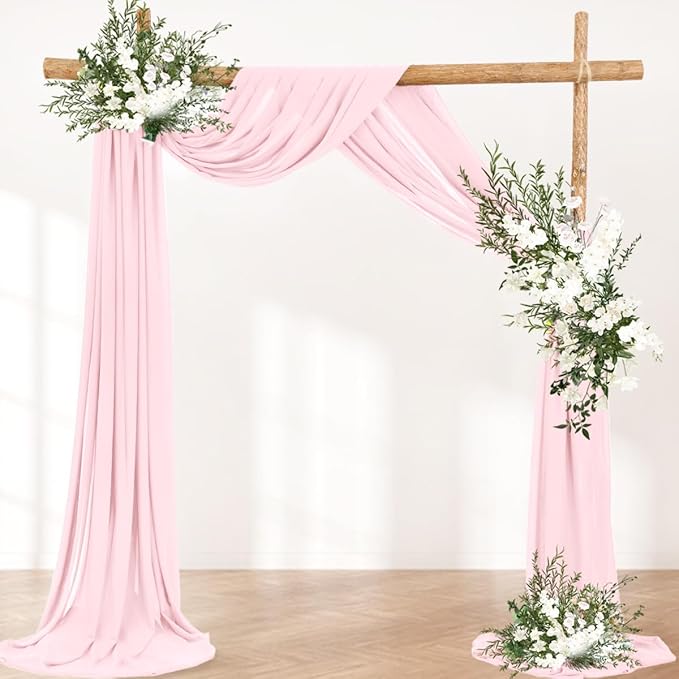 LINXTAR Wedding Arch Draping Fabric 30'' x 18FT Sheer Chiffon Arch Drape Backdrop 1 Panel Blushing Pink Drape for Baby Shower Photo Booth Church Decor Birthday Party Outdoor Decoration