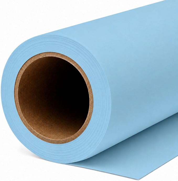 Yizhily Seamless Lite Blue Backdrop Paper Roll, 53" x 16.4', Heavyweight MatteLite Blue Photo Background for Small Studio Headshots, Tabletop Product & Food Photography