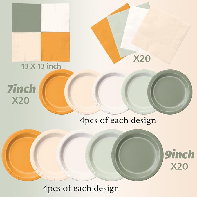CMUSKO Fall Baby Shower Decorations - 60pcs Green Orange Plates and Napkins Autumn Little Pumpkin Tableware for Baby Shower, Birthday, Thanksgiving